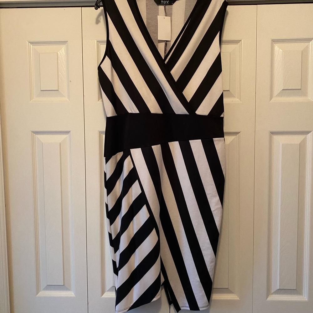 Chic Black and White Striped Midi Dress